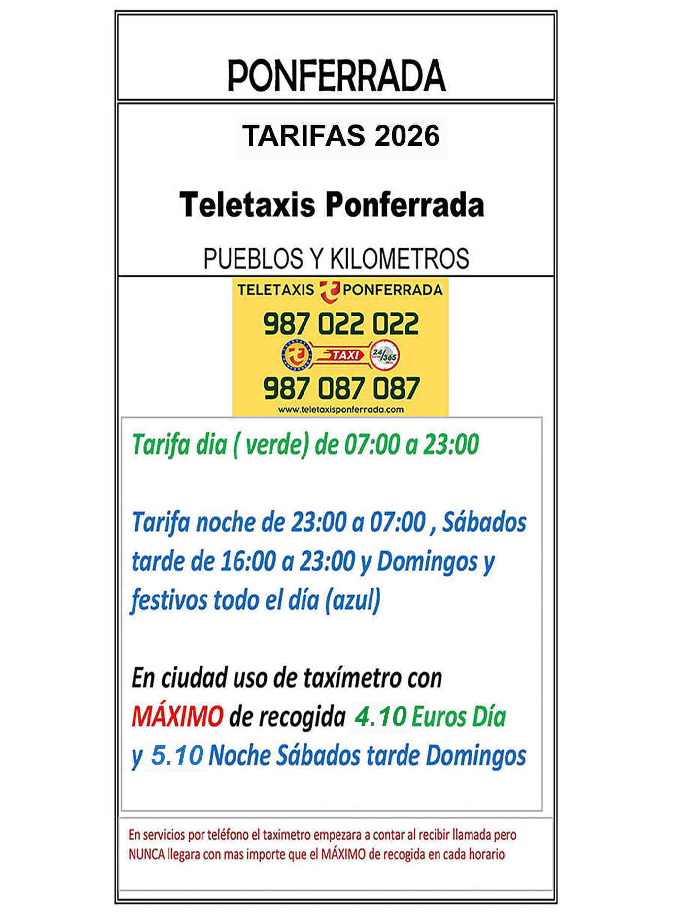 Listado de tarifas